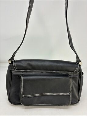 Villager Black Shoulder Bag with White Contrast Stitching